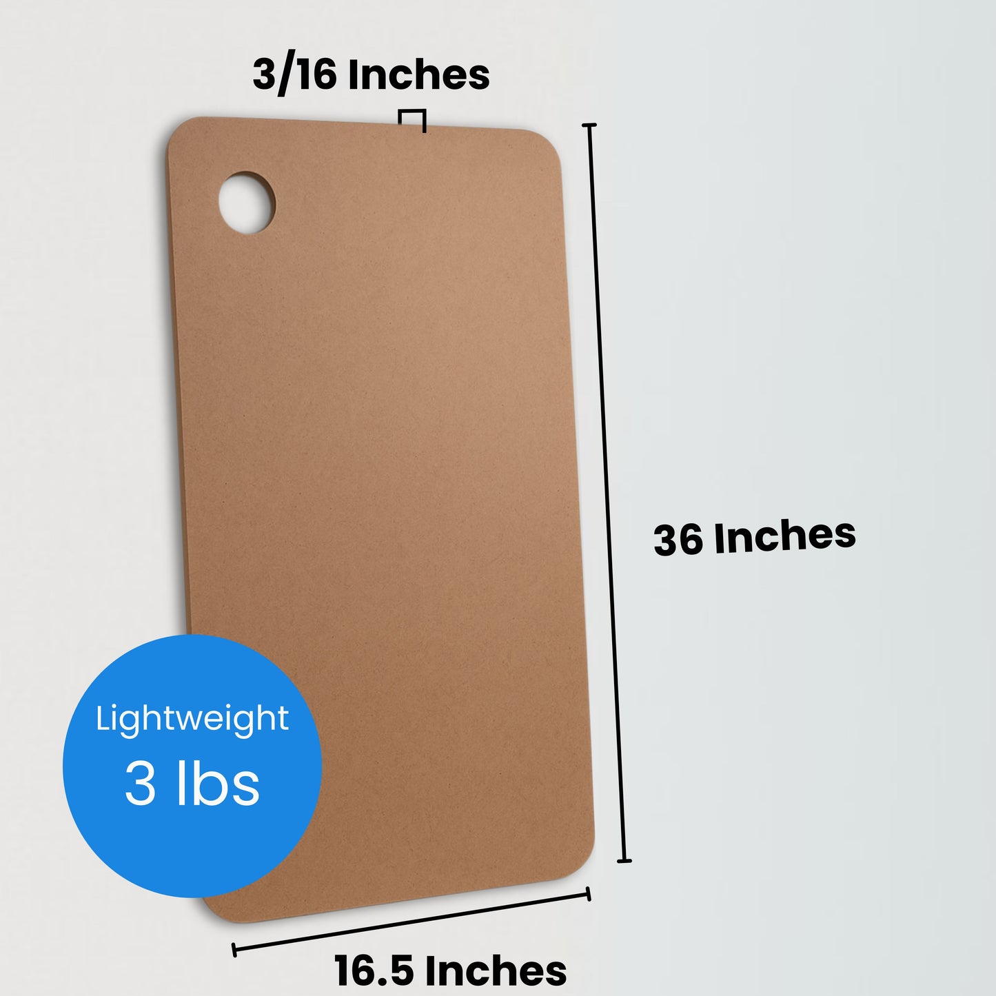 Heel slide board with measurements and weight on a white background