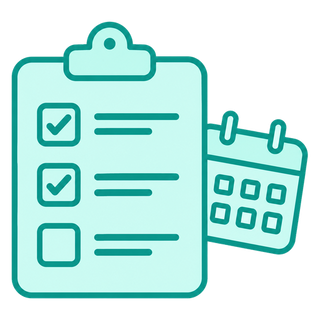 Checklist icon with checked-off milestones and a calendar for the 12-week knee replacement recovery checklist