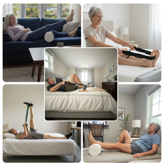 Collage of people using the total knee recovery kit. 