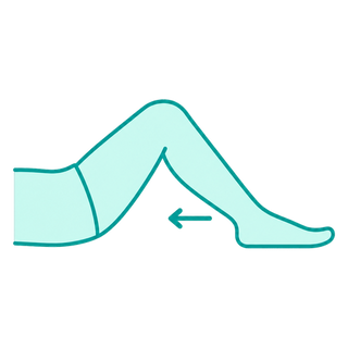 Heel slide exercise icon: a leg lying down with the knee bent as the heel slides toward the body
